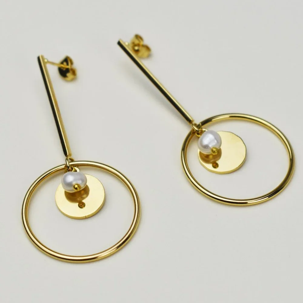 Accent dangle hoop earrings, large lightweight gold tone earrings